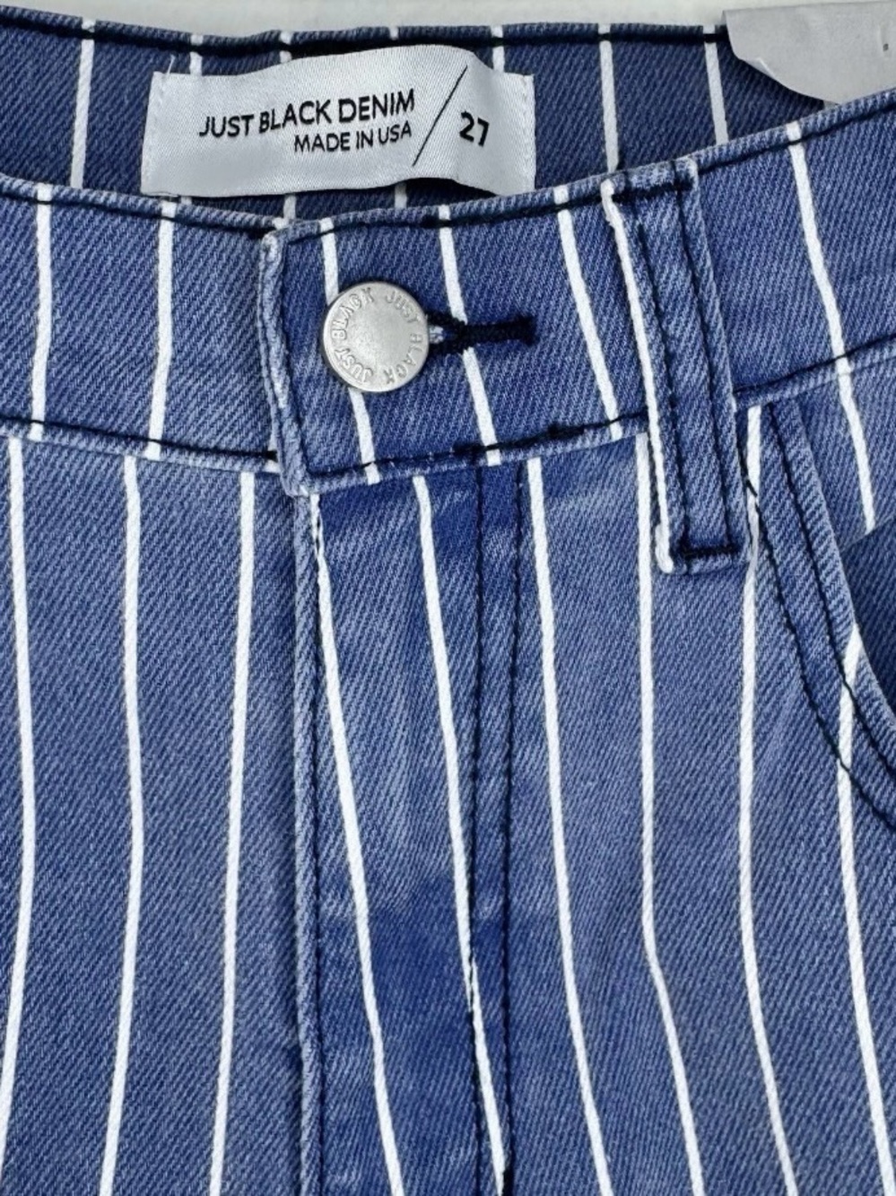 Just Black Denim Barrel Leg Jeans Navy Stripe Women’s 27 NEW W Tags High Rise - Picture 2 of 5